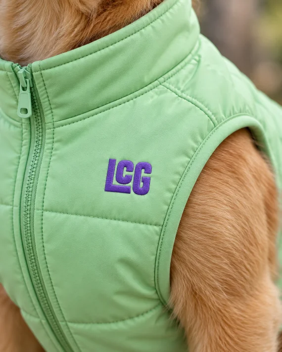 Chaleco verde para perro con las siglas LCG de LadrandoConGatos