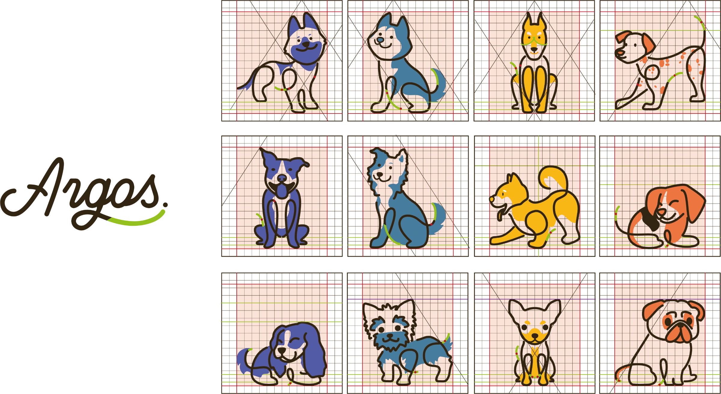 Retícula de las ilustraciones de los perros