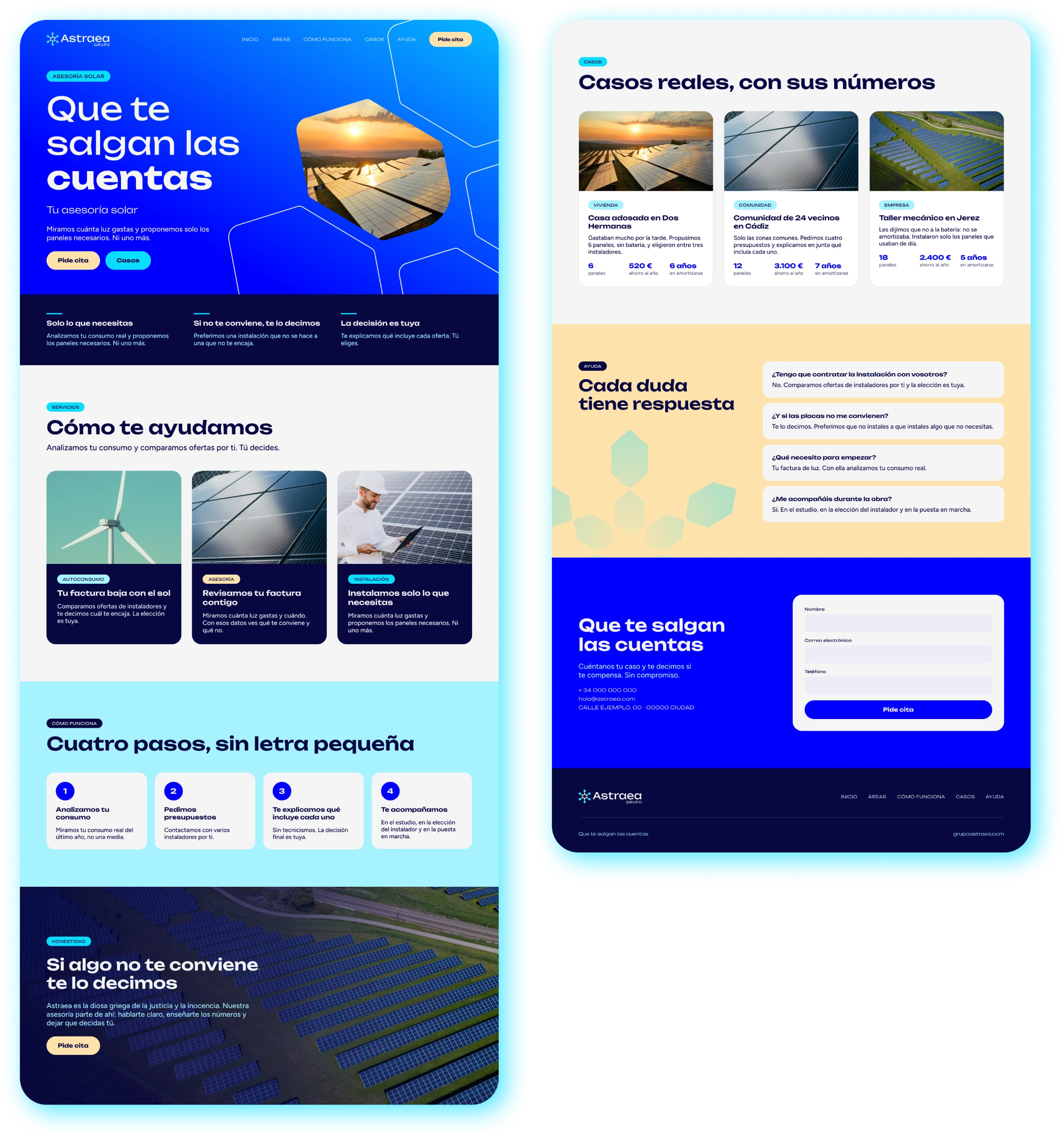 Diseño web de la landing de Astraea Grupo, asesoría solar, por Mairu Studio