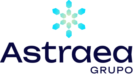 Versión del logotipo completo de Astraea Grupo sobre blanco reciclado