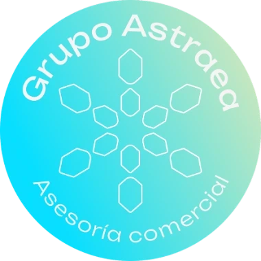 Versión en sello circular del logotipo de Astraea Grupo sobre azul eléctrico