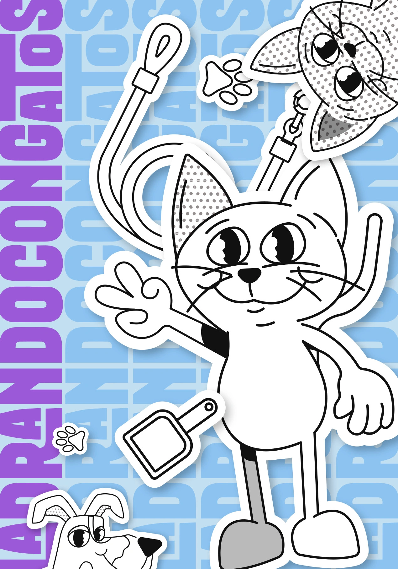 Cartel de LadrandoConGatos con el gato ilustrado y el nombre en vertical