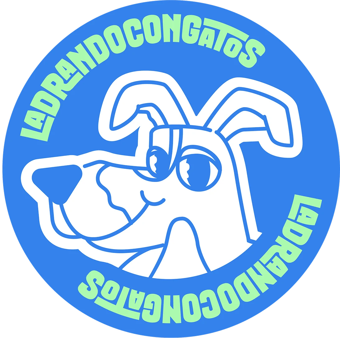Versión en chapa del logotipo de LadrandoConGatos con el perro, sobre verde