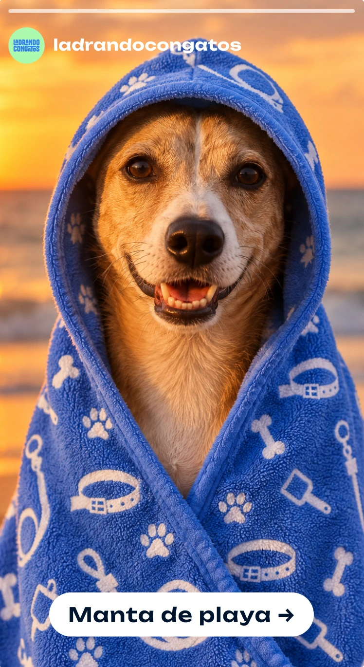 Story de Instagram de LadrandoConGatos: perro con manta de playa azul al atardecer